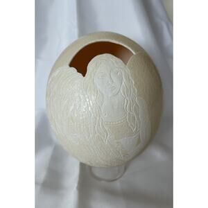 Beautiful Carved Angel Ostrich Egg